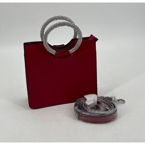 Topshop Red Square Handbag With Rhinestone Handles & Detachable Strap